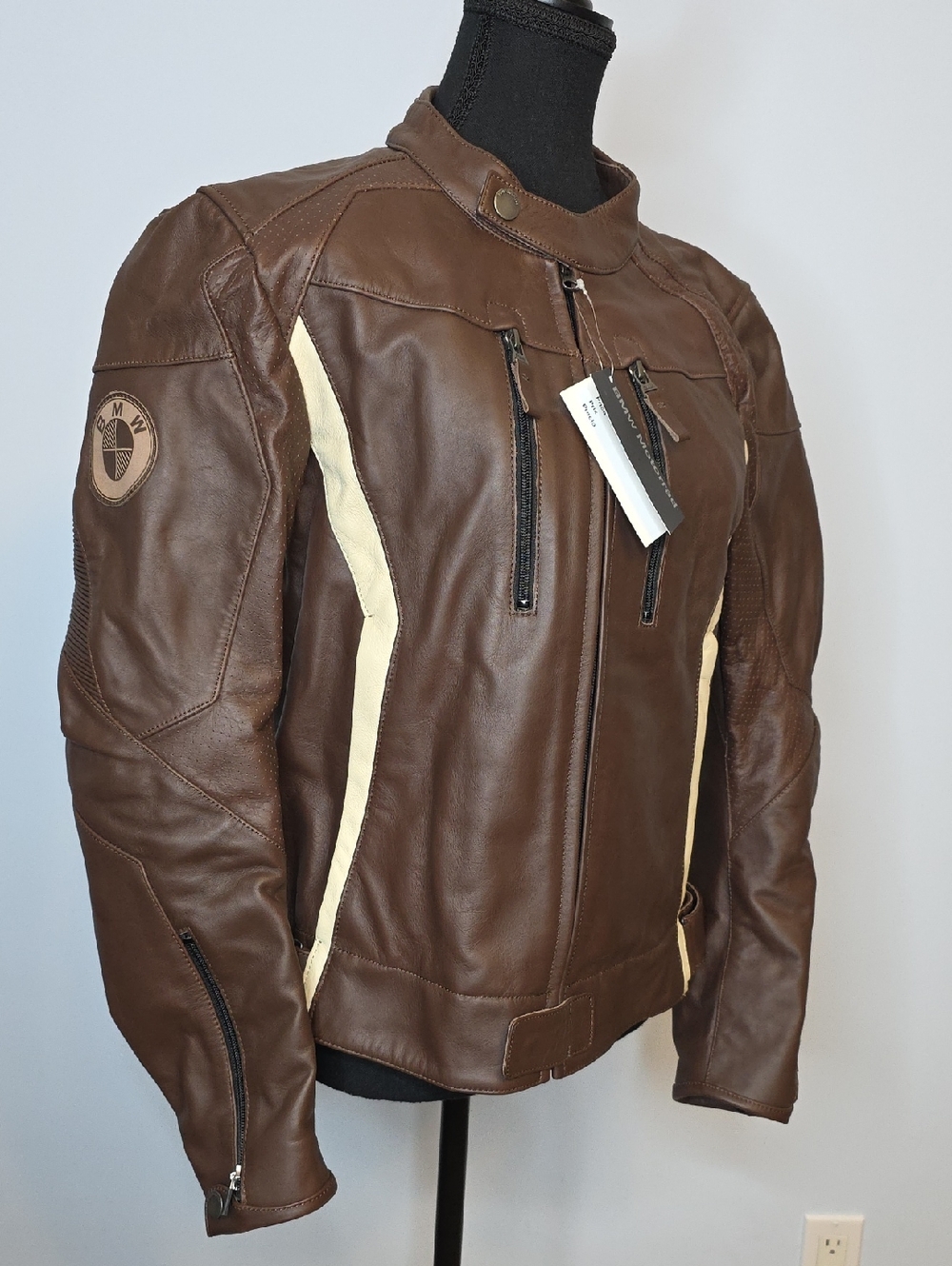 BMW Brown Leather Motorrad Jacket with Cream Accents